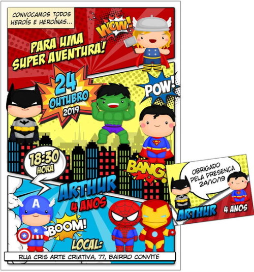 CONVITE DIGITAL C/TAG Herois Baby Cute Gibi 3
