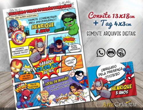 CONVITE DIGITAL C/TAG Herois Baby Gibi