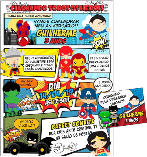 CONVITE DIGITAL C/TAG Herois Cute Gibi