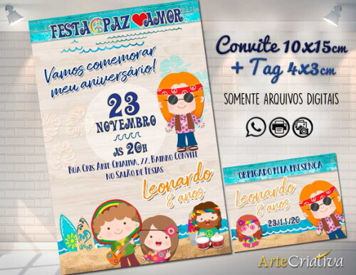 CONVITE DIGITAL C/TAG Hippie Paz e amor