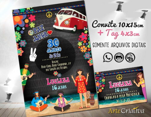 CONVITE DIGITAL C/TAG Hippie Paz e amor 3