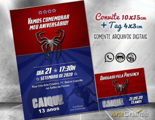 CONVITE DIGITAL C/TAG Homem Aranha 3