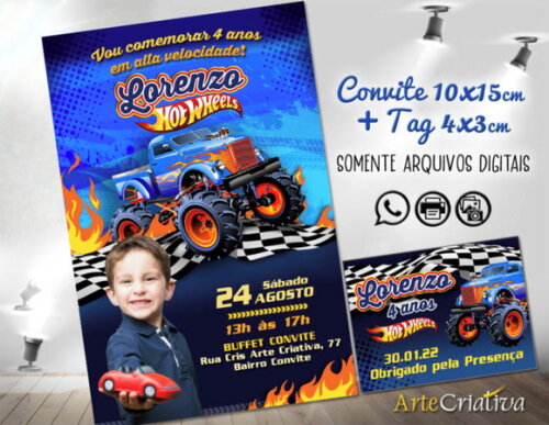 Convite Digital C/tag Hot Wheels 4