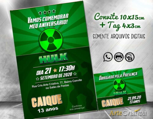 CONVITE DIGITAL C/TAG Hulk
