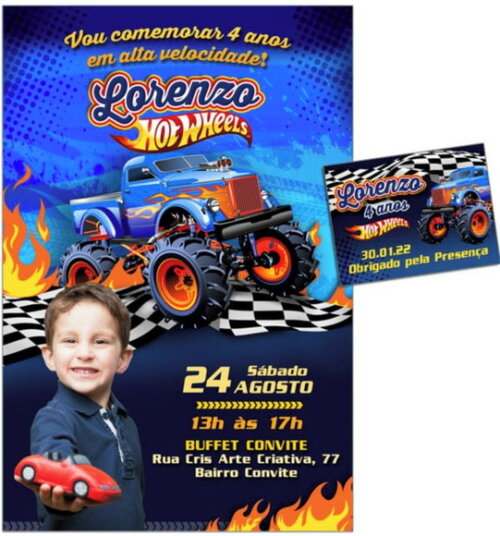 Convite Digital C/tag Hot Wheels 4