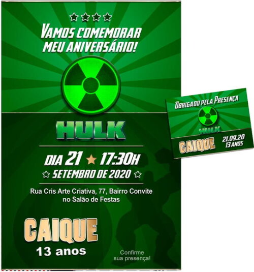 CONVITE DIGITAL C/TAG Hulk