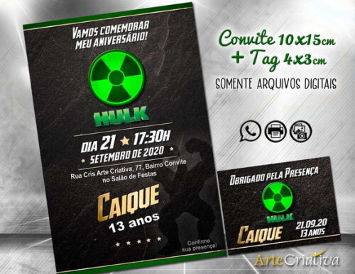 CONVITE DIGITAL C/TAG Hulk 3