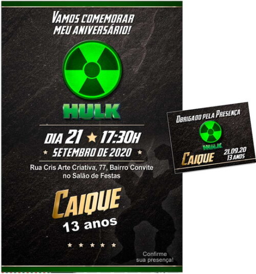 CONVITE DIGITAL C/TAG Hulk 3