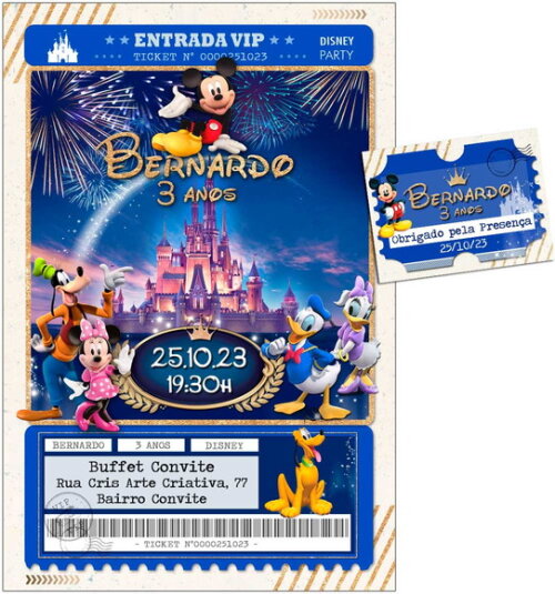 Convite Digital C/tag Ingresso Disney Mickey