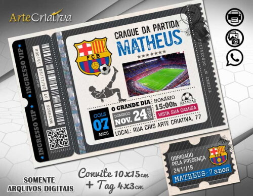 CONVITE DIGITAL C/TAG Ingresso Futebol Barcelona 2