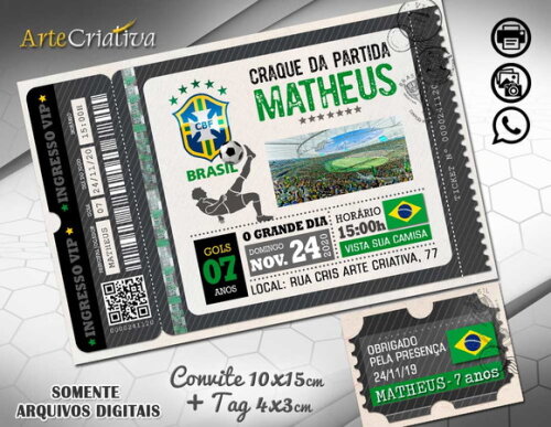 CONVITE DIGITAL C/TAG Ingresso Futebol Brasil 2