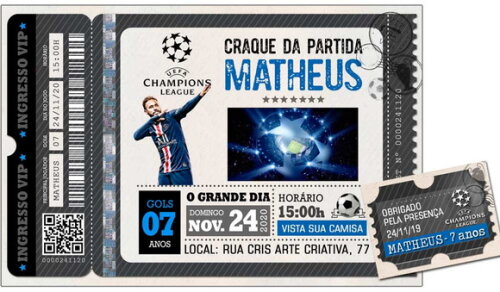 CONVITE DIGITAL C/TAG Ingresso Futebol Champions Uefa 2