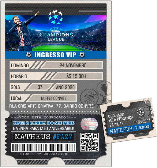 CONVITE DIGITAL C/TAG Ingresso Futebol Champions Uefa