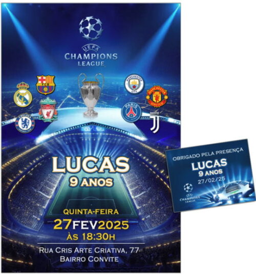 Convite Digital C/tag Ingresso Futebol Champions Uefa Times