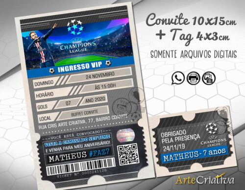 CONVITE DIGITAL C/TAG Ingresso Futebol Champions Uefa