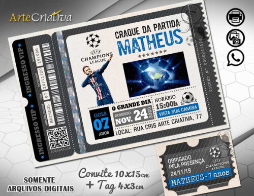 CONVITE DIGITAL C/TAG Ingresso Futebol Champions Uefa 2