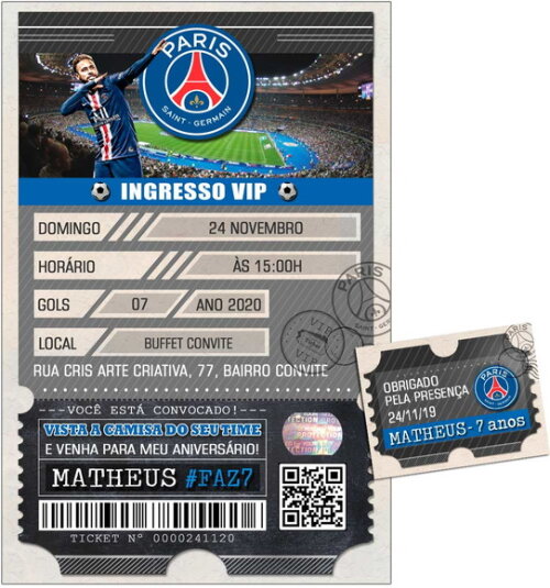 CONVITE DIGITAL C/TAG Ingresso Futebol PSG