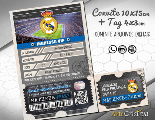 CONVITE DIGITAL C/TAG Ingresso Futebol Real Madri