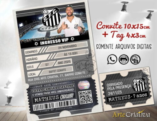 Convite Digital C/tag Ingresso Futebol Santos
