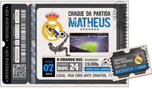 CONVITE DIGITAL C/TAG Ingresso Futebol Real Madri 2