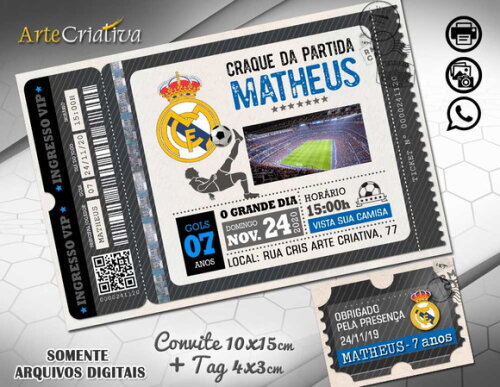 CONVITE DIGITAL C/TAG Ingresso Futebol Real Madri 2