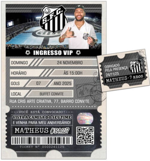 Convite Digital C/tag Ingresso Futebol Santos