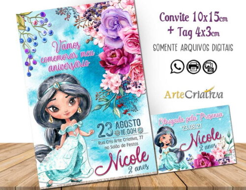 CONVITE DIGITAL C/TAG Jasmine Alladin Aquarela