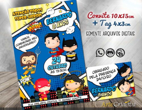 CONVITE DIGITAL C/TAG Liga da Justiça Cute