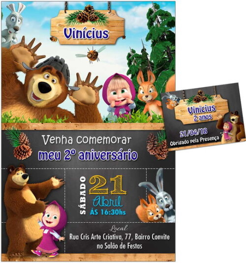 CONVITE DIGITAL C/TAG Marsha e o Urso Chalk Menino