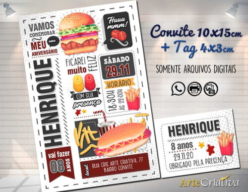 CONVITE DIGITAL C/TAG Menu Lanches