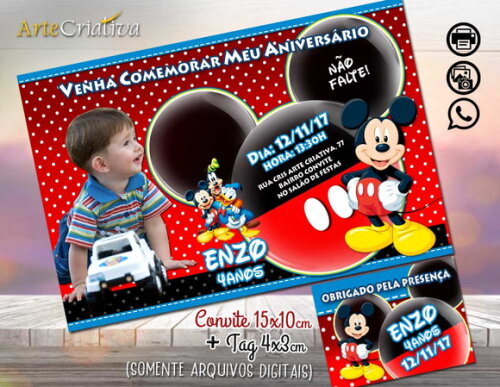 CONVITE DIGITAL C/TAG Mickey Mouse 3