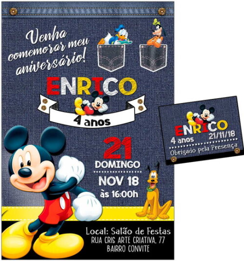 CONVITE DIGITAL C/TAG Mickey Mouse Jeans