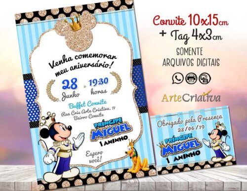 CONVITE DIGITAL C/TAG Mickey Mouse Príncipe 1