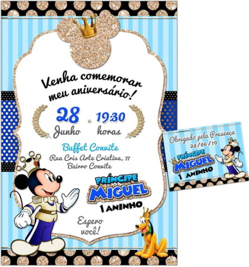 CONVITE DIGITAL C/TAG Mickey Mouse Príncipe 1