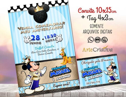 CONVITE DIGITAL C/TAG Mickey Mouse Príncipe 2