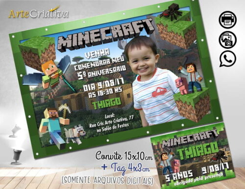 CONVITE DIGITAL C/TAG Minecraft
