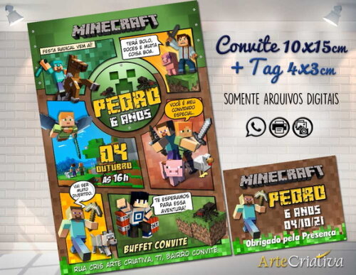 CONVITE DIGITAL C/TAG Minecraft Gibi