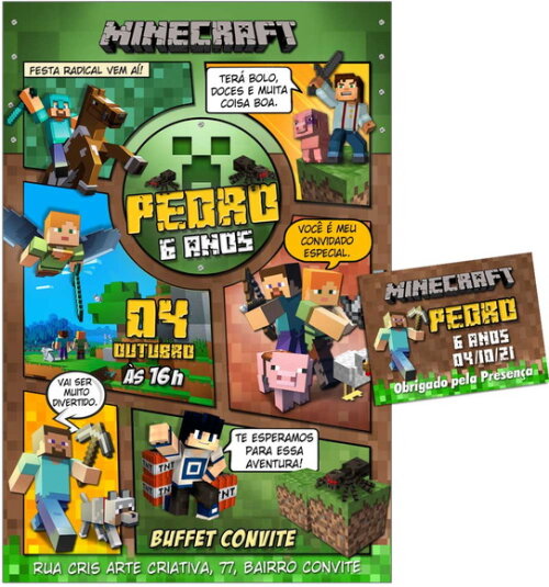 CONVITE DIGITAL C/TAG Minecraft Gibi