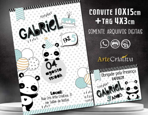 CONVITE DIGITAL C/TAG Minimalista Pandinha 2