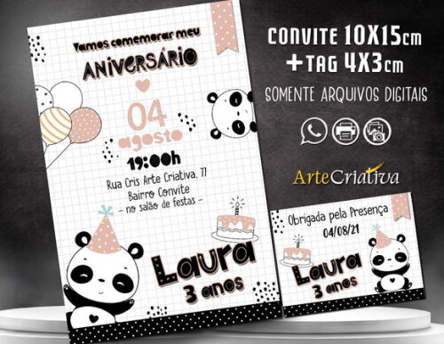 CONVITE DIGITAL C/TAG Minimalista Pandinha 1