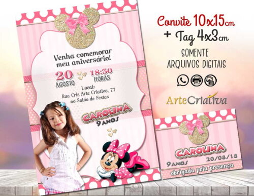 CONVITE DIGITAL C/TAG Minnie Mouse Rosa 3