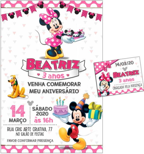 CONVITE DIGITAL C/TAG Minnie Mouse Rosa 2