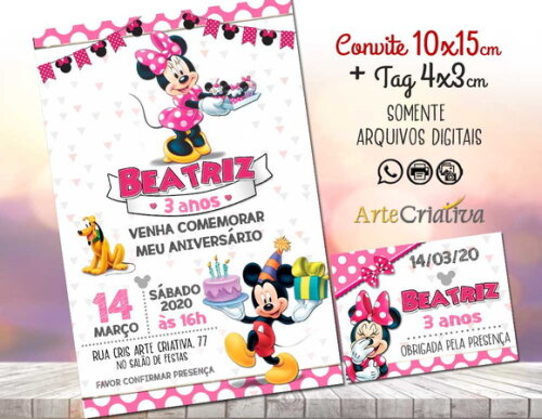CONVITE DIGITAL C/TAG Minnie Mouse Rosa 2