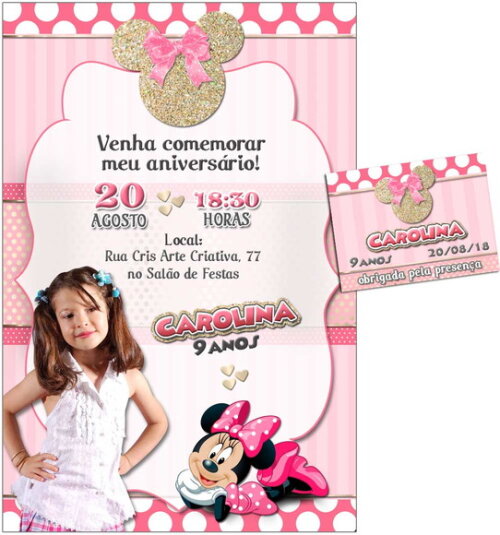 CONVITE DIGITAL C/TAG Minnie Mouse Rosa 3