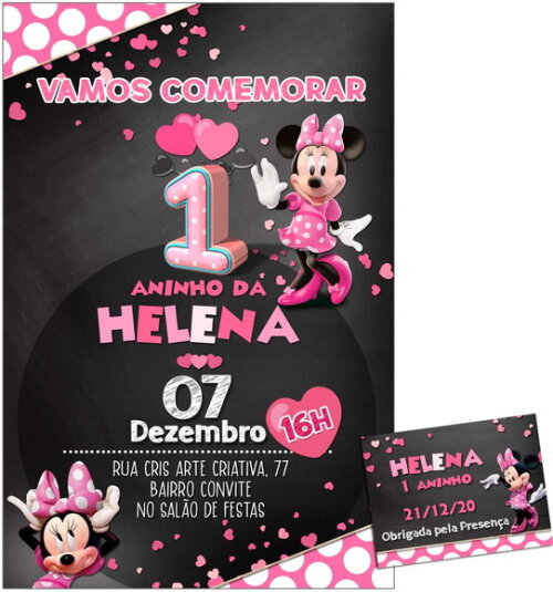 CONVITE DIGITAL C/TAG Minnie Mouse Rosa Chalk 2