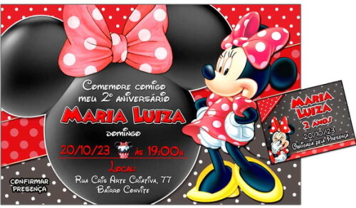 Convite Digital C/tag Minnie Mouse Vermelha 2