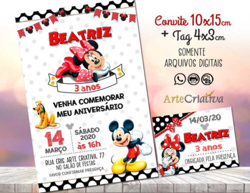 CONVITE DIGITAL C/TAG Minnie Mouse Vermelho 2