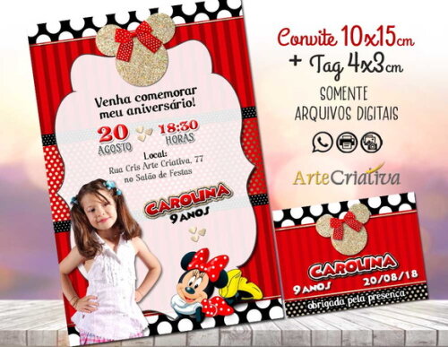 CONVITE DIGITAL C/TAG Minnie Vermelho 2