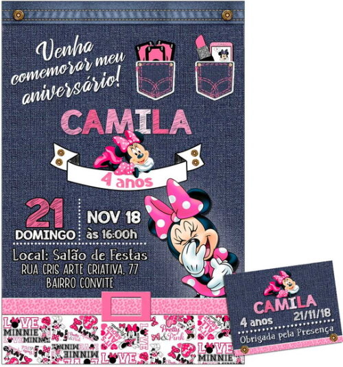 CONVITE DIGITAL C/TAG Minnie Rosa Jeans