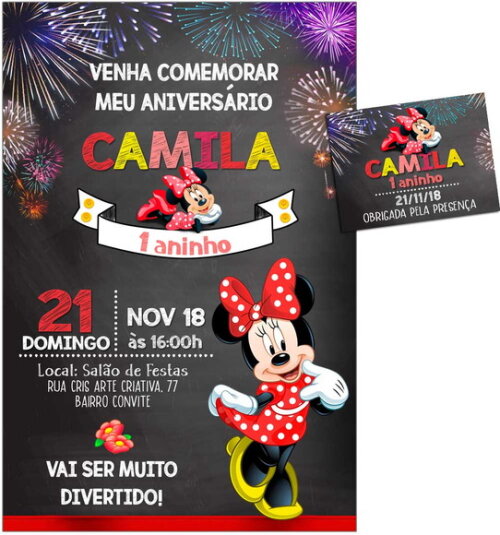 CONVITE DIGITAL C/TAG Minnie Vermelho Chalk